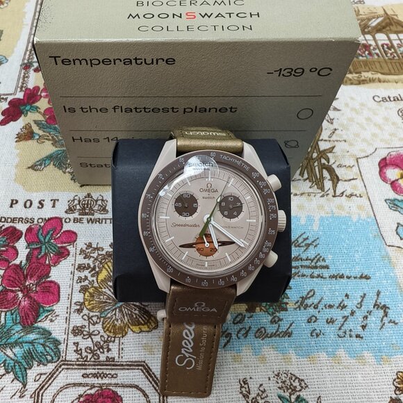 👑POSH NWT Swatch X Omega Bioceramic Moonswatch Mission To Saturn Watch - Picture 4 of 5